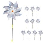 10PCS Large Reflective Birds Repellent Windmills 2025 Upgraded, ALYCLIP Hanging Silver Windmills Sparkly Deterrent Kit for Driving Away Pigeons Birds Protecting Balcony Garden Farm