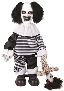 P'TIT CLOWN - 25155 - Automate Halloween Animé - Animatronique - Animatronics - Clown Maléfique - Sonore et Lumineux - Décoration Effrayante - Piles Non incluses (3xAA) - Noir, Blanc - 80 cm