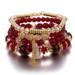 ROYAL NEEDS Fashionable Beaded Multilayer Bracelets for girls and women's. Multicolor flexible crystal Bohemian Stackable Bracelets for women's (Red)