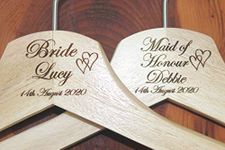 Personalised Hearts Bridal Wedding Hanger in Wood - Hanger Engraved Wedding Gift Bride, Bridesmaids and more.