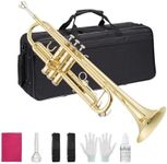 Festisoul Bb Trumpet, Student Gold Lacquer Brass Trumpet Kit, Standard B Flat Musical Instrument with 7C Mouthpiece, Case and Cleaning Set, for Beginners, School Band and Practice