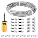 ZONADAH 3mm 30M 304 Stainless Steel Vinyl Coated Hanging Wire Cable Kit with Thimbles Crimping Sleeves Wire Rope Clips for Garden Plants supporting, Picture Lights Hanging Clotheslines Rigging Wire