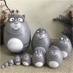 YQLKD 10 Pcs Animal Nesting Dolls Set Cute Cat Family Matryoshka Wooden Stacking Nested Handmade Toy for Kids Children Christmas