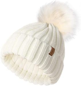 FURTALK Kids Winter Hat Toddler Knitted Pom Beanie Hat Cotton Lined Faux Fur Pom Pom Cap Baby Girls Boys Beanies