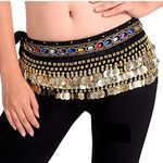 FancyDressWale Belly Dance Hip Scarf Waist Belt with Gold Coins for Women and Girls (Premium Black)