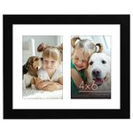 Americanflat 4x6 Double Picture Frame in Black - Composite Wood with Shatter Resistant Glass - Horizontal and Vertical Formats for Wall and Tabletop