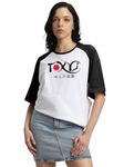 JUNEBERRY® 100% Pure Cotton Oversized Baggy Fit Round Neck T-Shirt for Women & Girls (Sizes: S to 2XL) (OS_JB_TOKYO16_BL_WT_M)