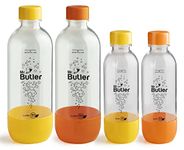 Mr. Butler BPA-Free PET Bottle Combo Pack 1000 ml & 500 ml - Pack of 4 Orange & Yellow with Air-Tight, Leak-Proof Caps - Multipurpose, Transparent Bottles for All Liquids