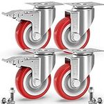 GBL Heavy Duty Castor Wheels with 2 Brakes + Screws - 125mm up to 800KG - Pack of 4 No Floor Marks Silent Caster for Furniture - Rubbered Trolley Wheels - Silver Castors