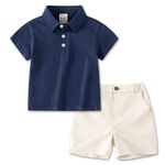 Volunboy 5T Toddler Summer Clothes Boy Navy polo Shirts Cargo Shorts Set Khaki Beach Short Sleeve Activewear (Navy, 4-5T)