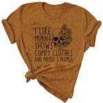 Women Novelty Shirt I Like Murder Shows Friends Horror Tee Maybe 3 People Funny Graphic Casual Athletic Tops, Camel, Medium