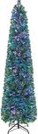 HAPPYGRILL 7 FT Fiber Optic Artificial Christmas Tree, Pre-lit Pencil Christmas Tree with 697 Branch Tips, Foldable Metal Stand, Fake Xmas Tree for Home Office Holiday Party Decoration