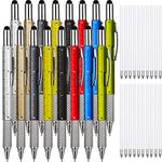 16 Pieces Multitool Tech Tool Pen 6 in 1 Gift Pen with Ruler, Levelgauge, Ballpoint Pen and Pen Refills, Unique Men Gifts for Church