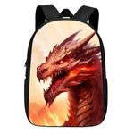 ALIFAFA Kids Backpack Cool Fire Dragon Backpack for Boys Girls Kids Teens, Large 17 Inch Firece Monster Animal Book Bags, Water Resistant Elementary Middle High College School Bag, Dragon, One Size,