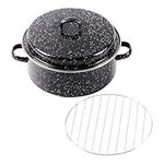 Kichvoe Roasting Pan with Lid, Enameled Oval Roaster Pan Oval Turkey Roaster Pot Cast Iron Oven Roasting Broiler Pan for Turkey Chicken Meat Vegetables 24.5CM