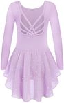 Arshiner Kids Girls Classic Long Sleeve Shiny Hollow Back Ballet Leotard Dance Dress,Lilac,8-9Y