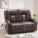 YODOLLA Loveseat Recliner with Cup Holders&Side Pockets, Modern Manual RV Couch Sofa Wall Hugger Recliner Faux Leather Double Recliner Home Theater Seating, Brown