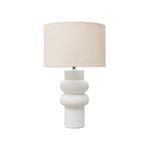 Creative Co-Op DF6659 Stoneware Table Lamp with Linen Shade, White Volcano Finish Lighting Portable, 15" L x 15" W x 25" H