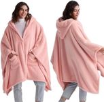 Bedsure Blanket Poncho for Women, Wearable Fleece Blanket with Pockets for Adults, Warm Winter Poncho Shawl Wrap Cape as Birthday Gifts for Women Mom (Pink, 36'' x 55'')