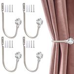 Curtain Holdbacks 4 Pack Curtain Tieback Hooks Crystal Curtain Holdbacks Silver Curtain Holders for Drapes Wall Mount Drapery Holdback Hooks Decorative Metal Curtain Tiebacks Window Treatment Holdback