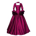 Halloween Costumes for Women Medieval Solid Color Big Swing Long Dress Vintage Square Neck Maxi Dress Renaissance Lace Tie Long Sleeve Princess Dress Victorian Court Gowns Dresses Hot Pink