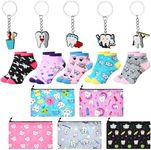 Suhine 15 Pieces Novelty Dental Hygienist Gifts Set Include 5 Teeth Socks 5 Teeth Pattern Canvas Makeup Bag 5 Teeth Keychain Cute Christmas Birthday Dentist Gift Bulks for Women Girls School Nurse,