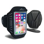 Armpocket Racer Ultra Thin Armband for Mobile Phones without Cases, Phone Holder for Walking for iPhone SE, iPod Touch, Galaxy S7, Galaxy A3 and Devices up to 5.5 Inch, 10 to 15 Inch, Black Strap