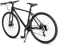 5Seconds Paramount 100 Hybrid Bike - 21 Speed Adult Bicycle for Men & Women, Lightweight Aluminum Frame, Dual Disc Brakes, 700C All-Terrain Tires, Trigger Shifters, Black. (Black)