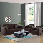 FURNY Berroy 5 Seater Leatherette 3+1+1 Sofa Set (Brown)