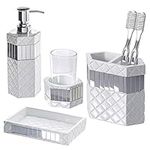 Quilted Mirror Bathroom Set, 4-Piece Includes Lotion Dispenser, Toothbrush Holder, Tumbler & Soap Dish - Decorative Bathroom Accessories Set, Best Gift Package- Great Bath Gift Set