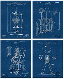 Vintage Science Lab Chemistry Patent Prints, 4 (8x10) Unframed Photos, Wall Art Decor Gifts Under 20 for Home Office College Man Cave School College Student Teacher Coach Product Engineer R&D Champion