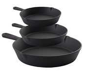 Cast Iron Skillet Pan Set of 3 | Pre-seasoned 6, 8, 10 Inch Non-Stick Coated Pots for Frying, Cooking, Baking, Broiling | Oven-safe, Use On Induction, Electric, Gas Cooktop Prime Holiday Gift Idea