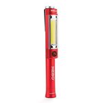 NEBO BIG LARRY 2 Battery Powered Aluminum Work Light 500 Lumens, Pocket Clip Magnetic Base for Hands-Free Lighting Portable COB LED Dimmable FlashlightHazard Light-Red