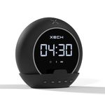 Xech Alarm Clock with Speaker for Heavy Sleepers | Small Table Clock for Students | USB Powered Bedside Clocks | Phone Stand & Pen Holder for Women, Wife (Ellipse, Black)