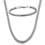 FIBO STEEL Stainless Steel Wheat Chain Necklace for Men Women Necklace Bracelet Jewelry Set 5mm in Width, 22" 8.5"