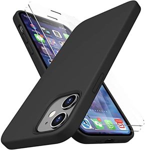 CellEver Silicone Case for iPhone 12 / iPhone 12 Pro, and [2 x Tempered Glass Screen Protector] Slim Shockproof Case with Soft Touch Microfiber Lining Cushion (Black)