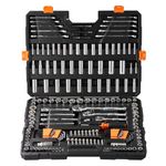 VEVOR Mechanics Tool Set and Socket Set, 1/4 3/8 1/2 Drive Deep and Standard Sockets, 205 Pcs SAE and Metric Mechanic Tool Kit with Bits, Combination Wrench, Hex Wrenches, Accessories, Storage Case