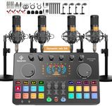SquarockTek Podcast Equipment Bundle for 4, All-in-One Audio Mixer with Dynamic Micophones Noise Reduction for Live Streaming/Recording/Singing，PC,Smartphone，TikTok M100 3rd