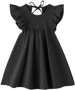 LYXIOF Toddler Baby Girl Cotton Linen Dress Ruffle Sleeve Halter Sleeveless Kids Casual Dresses, Black, 5 Years