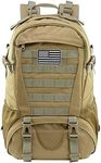 Tactical Backpack for Men Military Molle Bag Hiking Day Pack 27L Army Waterproof EDC Rucksack no USA Flag Patch (Khaki)