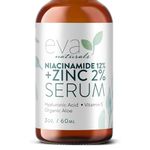 12% Niacinamide Serum for Face + Zinc (2 oz) Vitamin B3, 2% Zinc and Hyaluronic Acid Serum Known to Even Skin Tone, Shrink Pores, Pump Fine Lines, Reduce Oil, and Hydrate by Eva Naturals