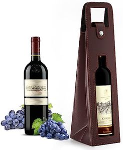RYDDOY Wine Gift Bag, Reusable Leather Wine Tote Carrier, Single Bottle Champagne Beer Gift Bags Carrier for Birthday, Wedding, Picnic Party, Christmas Gifts (Brown)