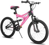 JOYSTAR Contender 20 Inch Full Dual-Suspension Mountain Bike for Kids Featuring Children Bicycles Steel Frame and 1-Speed Drivetrain with 20-Inch Wheels Kickstand Included Pink