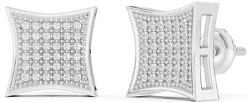 Dazzlingrock Collection 0.15 Carat (ctw) Round White Diamond 8.5mm Concave Square Hip Hop Iced Out Studs in 925 Sterling Silver, Screw Back, Unisex Design Ladies, Mens Real Diamond Earrings