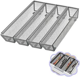 Fodofodo 4PCS Drawer Organizer for Kitchen,Utensil Mesh Drawer Organizer with Interlocking Arm for Cosmetic,Flatware,Pen (12 * 3 * 2 Inches,Grey)