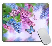 Butterfly Mouse Pad, Spring Blue Purple Lilac Flower with Green Leaves Rectangular Mouse Pad, Non-Slip Rubber MousePads for Office Home Laptop, 9.5"x7.9"x0.12" Inch