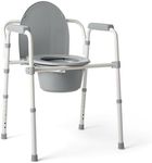 Medline 3-in-1 Steel Folding Bedside Commode, Commode Chair for Toilet is Height Adjustable, Can be Used as Raised Toilet, Supports 350 lbs