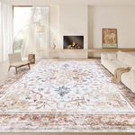 9x12 Area Rugs Living Room: Washable Boho Vintage Medallion Rug Indoor Soft Non Slip Ultra Thin Non-Shedding Large Carpet for Bedroom Classroom Home Office (Olive Brown 9'x12')
