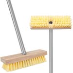Floor Scrubber Brush with Long Handle for Deck Cleaning, 52'' Stiff Bristle Scrub Brush for Shower, Bathroom, Boat, Concrete, Carpet, Garage, Boat Cleaning, Small Outdoor Push Broom