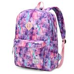 Backpack for School,VASCHY Lightweight Water Resistant Bookbag Casual Daypack for Middle School Teen Girls Pink Galaxy